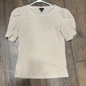 Ann Taylor Women's Gingham Short Sleeve Top - Cream and White